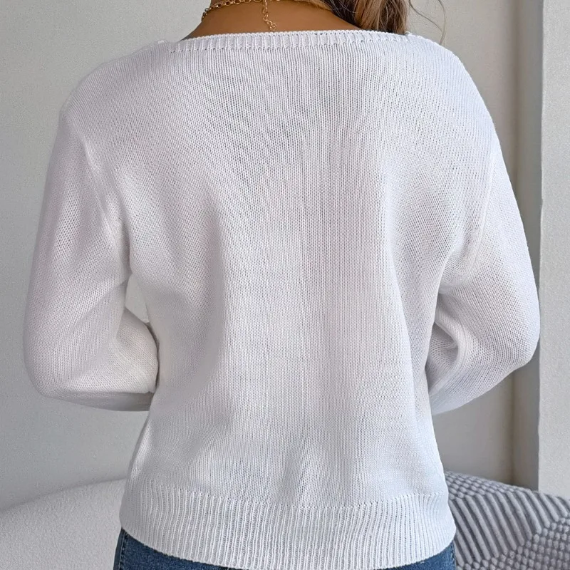 Autumn and Winter Women\'s Pullover Square Neck Screw Thread Lantern Sleeve Long Sleeve Sweater Knitted Underlay Casual Tops