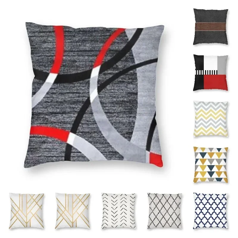 Abstract Gray Red Swirls Modern Pillow Cover Home Decorative Geometric Pattern Car Cushion Triangles Black White and Yellow