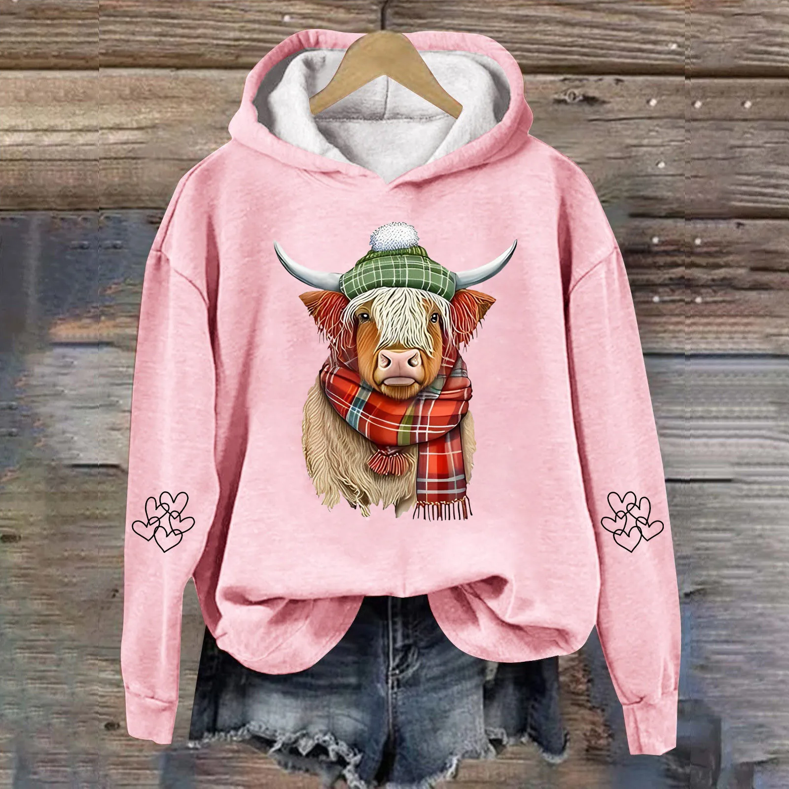 Cute Cow Sweatshirt For Women Western Cow Print Shirt Country Western Sweatshirt Hooded Pullover Female Clothes Women Hoodies