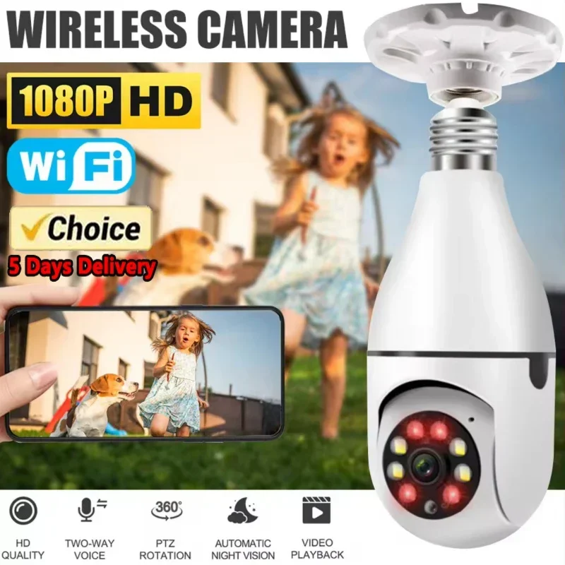 E27 Bulb Camera 4X Digital Zoom AI Human Motion Detect Full Color Night Vision Surveillance Camera APP Yiiot