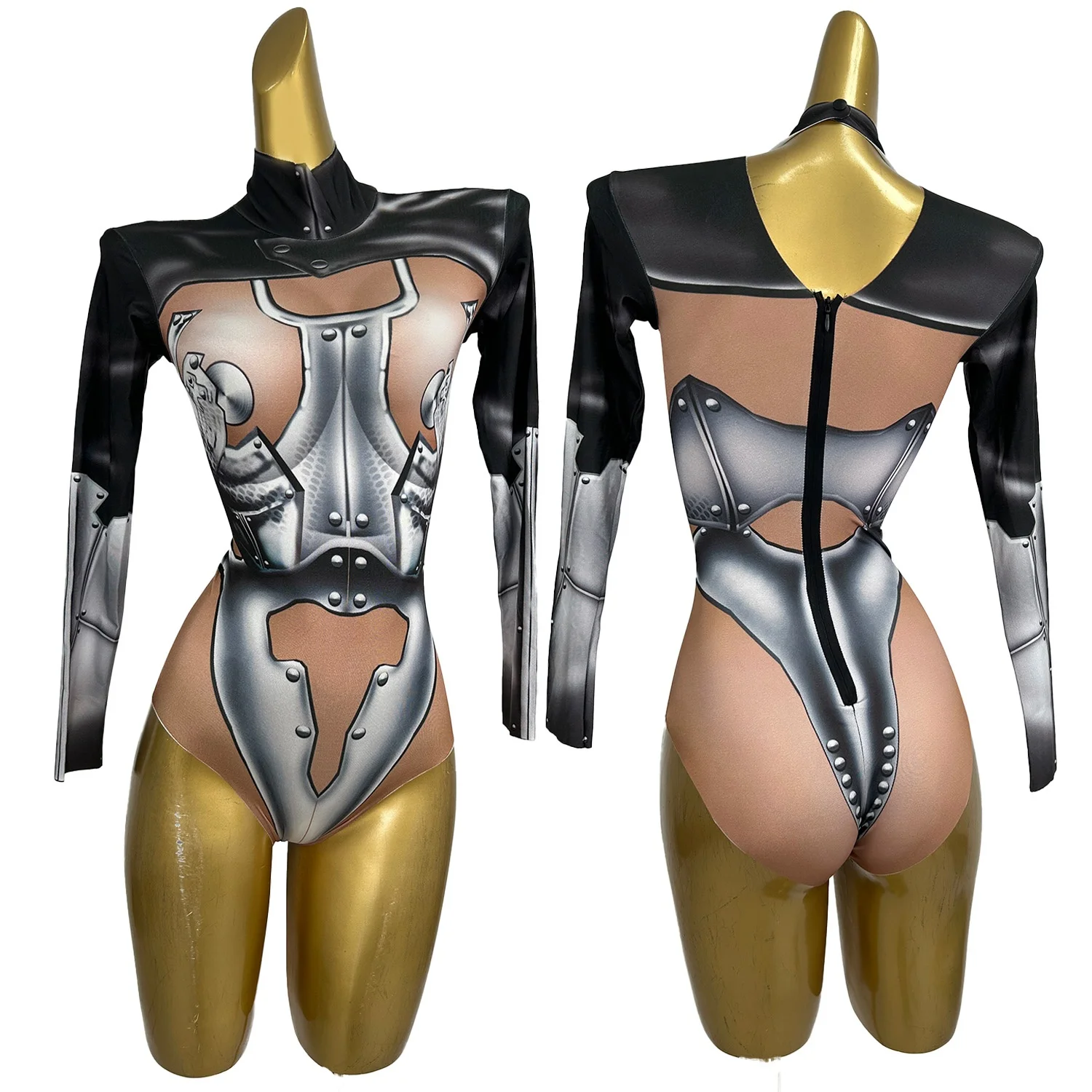 Hot Girls Bar Club Spandex Elastic Bodysuit Sexy Women Print Dance Stage Performance Party Event Outfit Cat Suit Show Catsuit