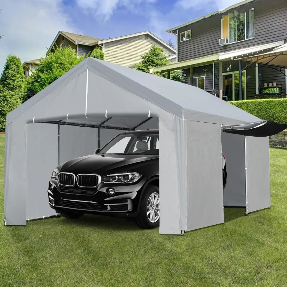 13x20 Ft Carport Garage With Removable Sidewalls, Metal Frame For Automobiles Truck Boat