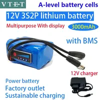 VTET DC 12V 18650 battery pack 3000mAAh rechargeable lithium battery pack protection board+12.6V 1A charger charge display DIY