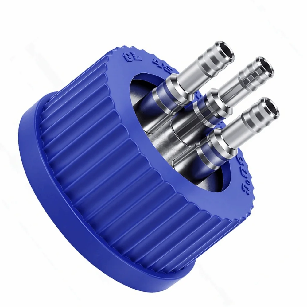 304 Stainless Steel + Plastic Safety Feeding Cap Blue Middle Reagent Bottle Cap Leakage Proof for GL45