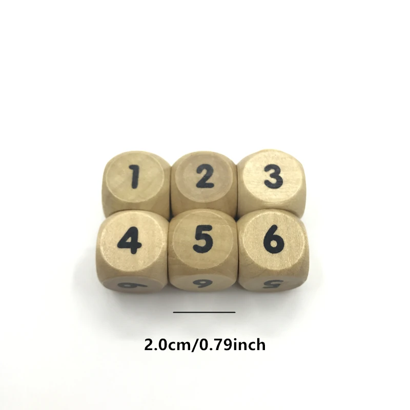 10 pcs pack games 2cm/0.79inch rounded board game D6 dice square number dice wooden six sided dice