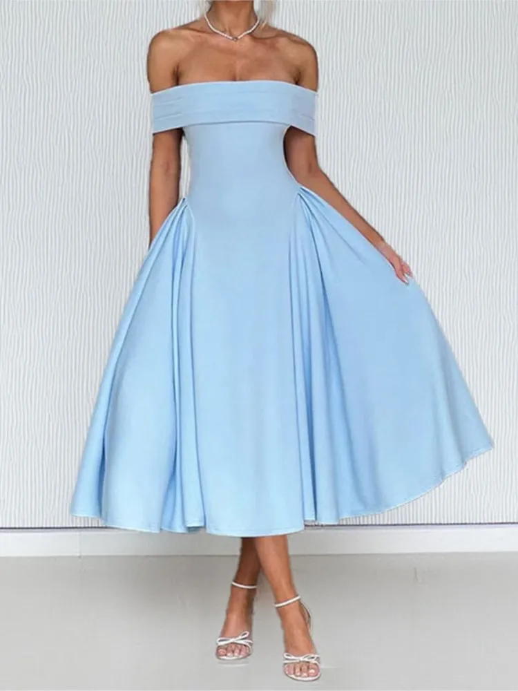 

Fashion Sexy Dress Backless Solid Color One-line Collar Tube Top Lady Elegant Robe Party Prom Nightclub Family Dinner Vestidos