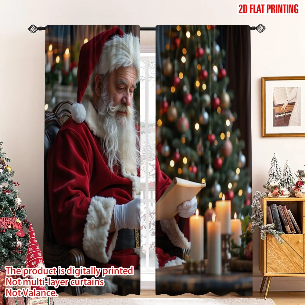 

2pcs 2D flat printing Merry Christmas Drapes Santa Claus Reading Christmas Letter Polyester Without Electricity Birthday Party