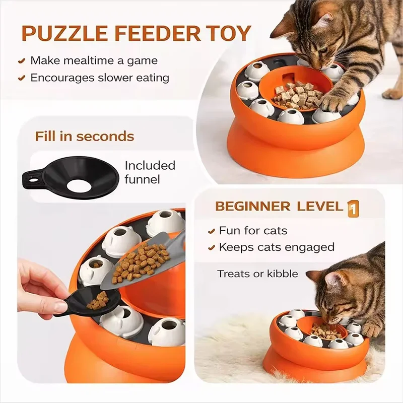 Interactive Cat Puzzle Slow Feeder Bowl Pet Toy For Indoor Cats Aid Digestion Mental Stimulation Anti Choke Eating Feeding Toy
