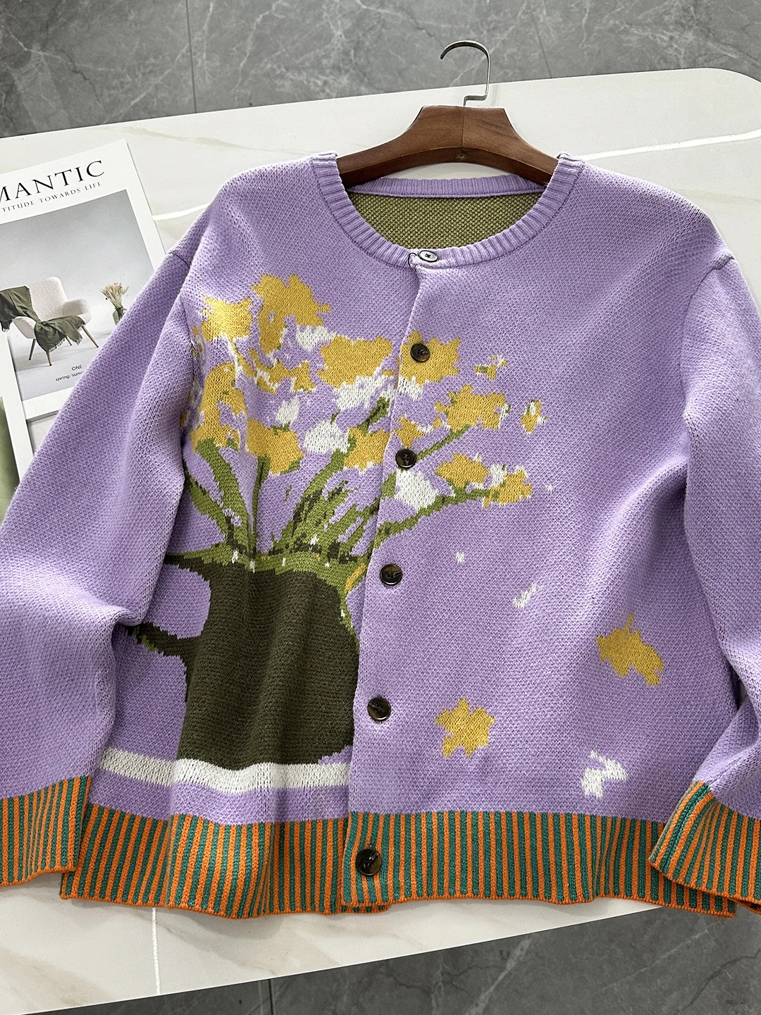 

Осенне-зимний вязаный длинный открытый кардиган с цветочным принтом для мужчин и женщин, без воротника, на одной пуговице, цветная блузка, повседневная одежда...