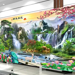 Large Rising Sun Landscape 5D Diy Diamond Painting Mosaic Full Drills Flowing Water Peacock Crane Bridge Diamond Embroidery S920