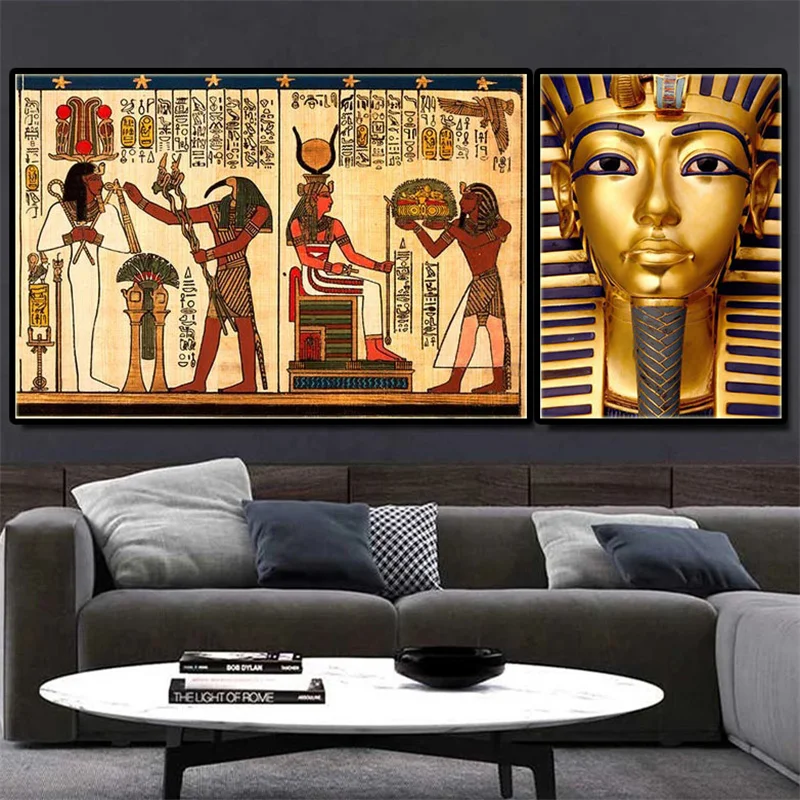 Golden Tutankhamun Ancient Egyptian Pharaoh Tribute Element Print Art Canvas Poster For Living Room Decor Home Wall Picture