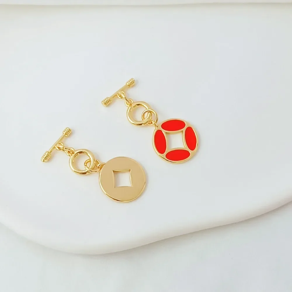 14K مطلية بالذهب سلسلة احتفالية النفط يقطر الخوخ القلب القرع عملة OT قلادة ، قلادة يدوية الصنع