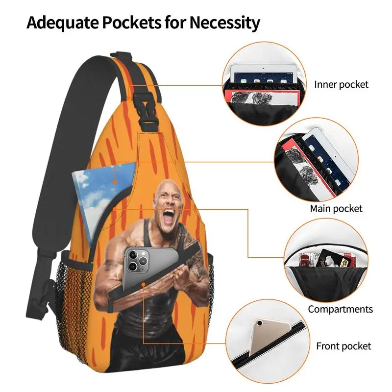 Dwayne The Rock Johnson Meme Sling Bag para viajar para hombres, mochila cruzada en el pecho, mochila de hombro, mochila de día