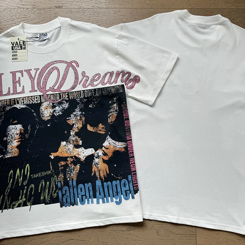 

Мужские черные потертые американские уличные футболки VALLEY Hot Drill с короткими рукавами и буквами Vale