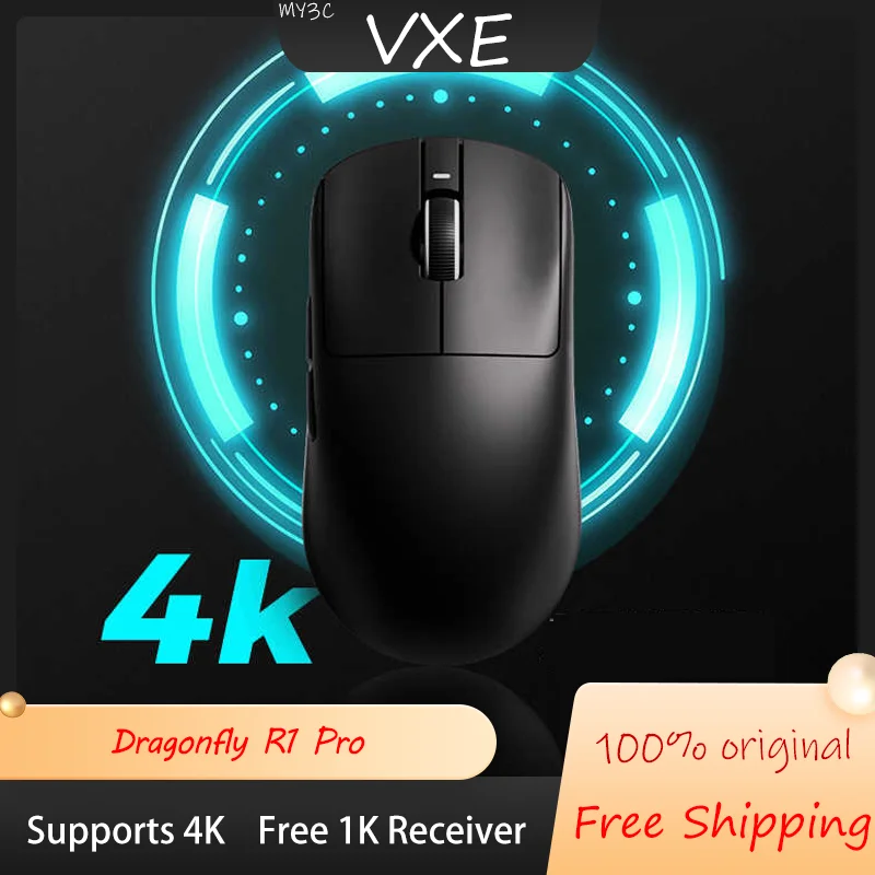 

Игровая мышь Vxe Dragonfly R1 и R1 Pro, трехрежимная Paw3395, легкая, бесплатная, 1k, приемник, поддержка 4k, симметричная, длительный срок службы батареи, подарок
