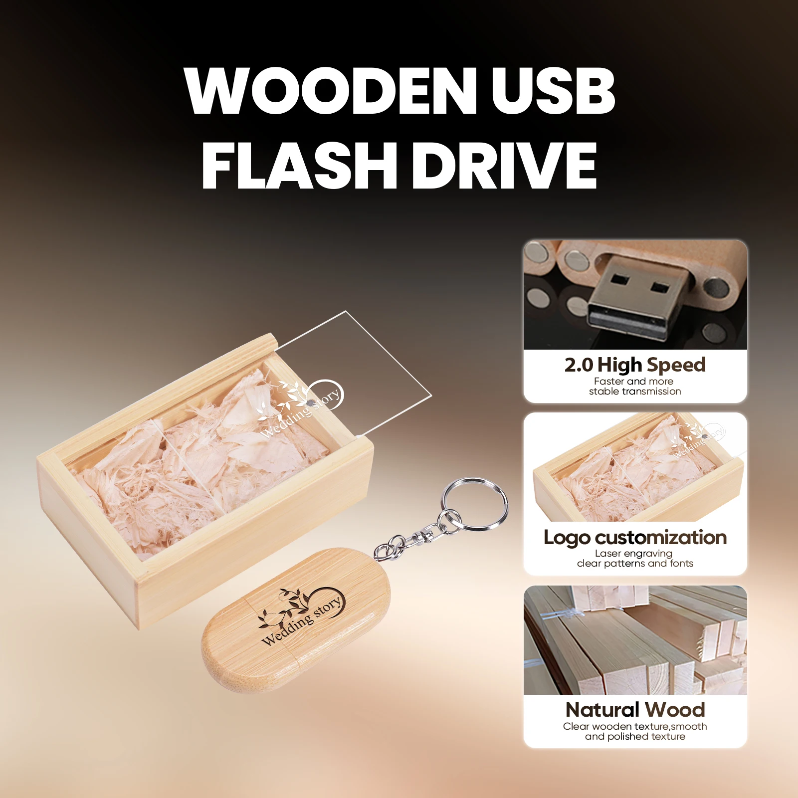 محرك فلاش USB 2.0 خشبي جديد 128 جيجابايت ذاكرة عصا شعار مجاني شخصي مخصص بندريف 4 جيجابايت 8 جيجابايت 16 جيجابايت 32 جيجابايت 64 جيجابايت هدية الزفاف
