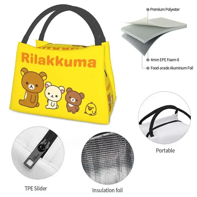 Kawaii Cartoon Rilakkuma Bear borse da pranzo isolate per ufficio di lavoro portatile Cooler Thermal Lunch Box Women