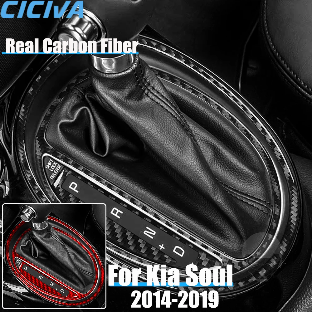 

Real Carbon Fiber Car Accessories Gear Shift Set Decorative Trim Cover Soft Sticker For Kia Soul 2014 2015 2016 2017 2018 2019