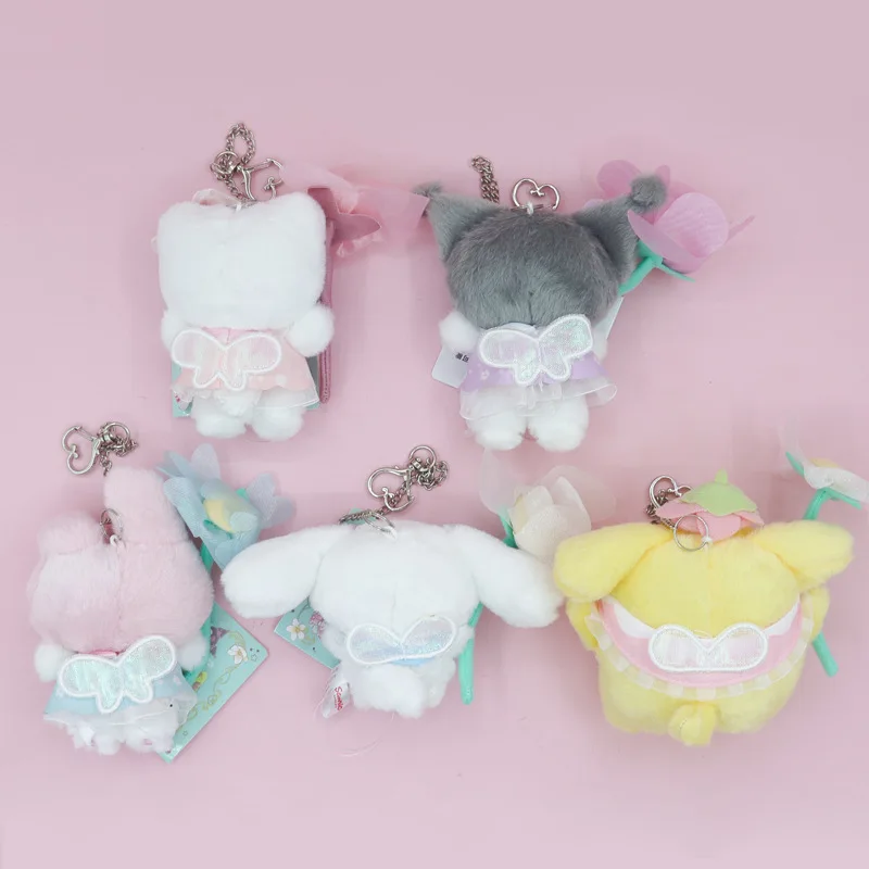 2024 Miniso Creative Cartoon Sanrio Elf Fantasia Kurome Cinnamon Dog Melody Hello Kitty Plush Toy Keychain Decorative Pendant