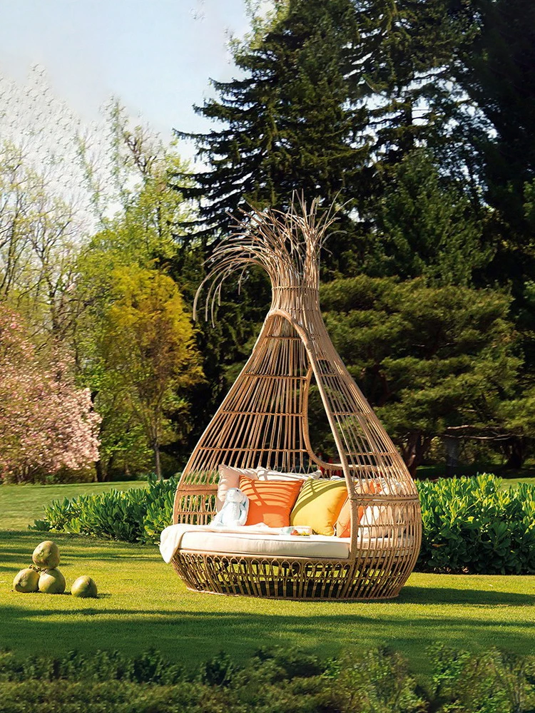 Outdoor birdcage rattan leisure bed B&B hotel garden courtyard rattan sofa