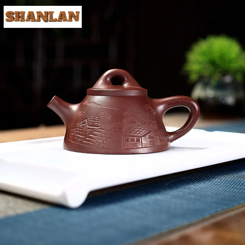

170ml Elegant Yixing Purple Clay Teapots Handmade Stone Scoop Pot Raw Ore Purple Mud Kettle Zisha Tea Set For Tea Accessories