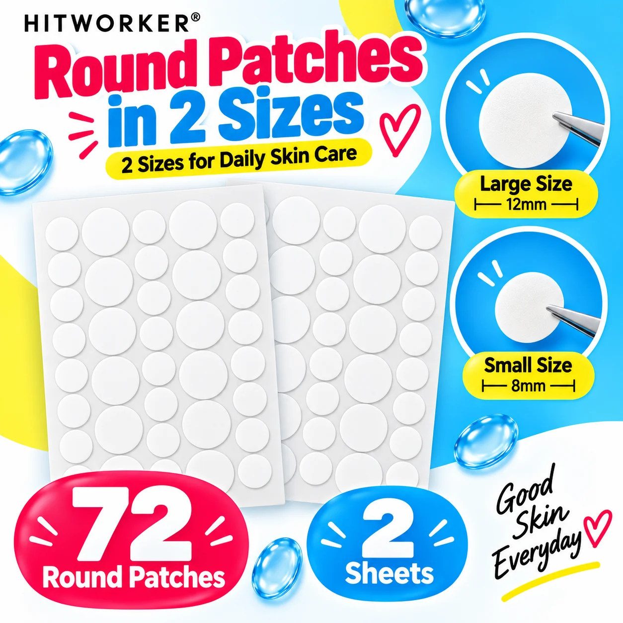 146PCS Pimple Patch  Nose Patch Kit, Hydrocolloid Face Patches, Round Star Heart 4 Shapes, 6 Sheets Daily Skin Care Set view 5
