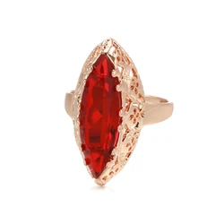 Exaggerated Pomegranate Red Zircon Rings for Women 585 Rose Gold Hollow Finger Jewelry Wedding Party Vintage Gems Ethnic Rings