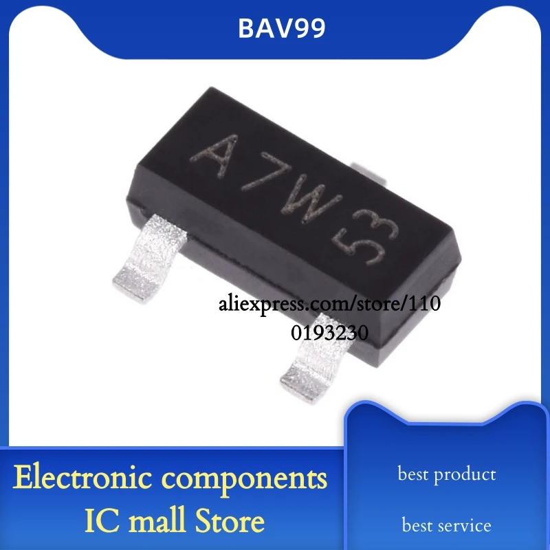 10-3000PCS/LOT  BAV99  A7W  BAV99,215  BAV99LT1G  DIODE ARRAY GP 100V 215MA SOT-23  In Stock