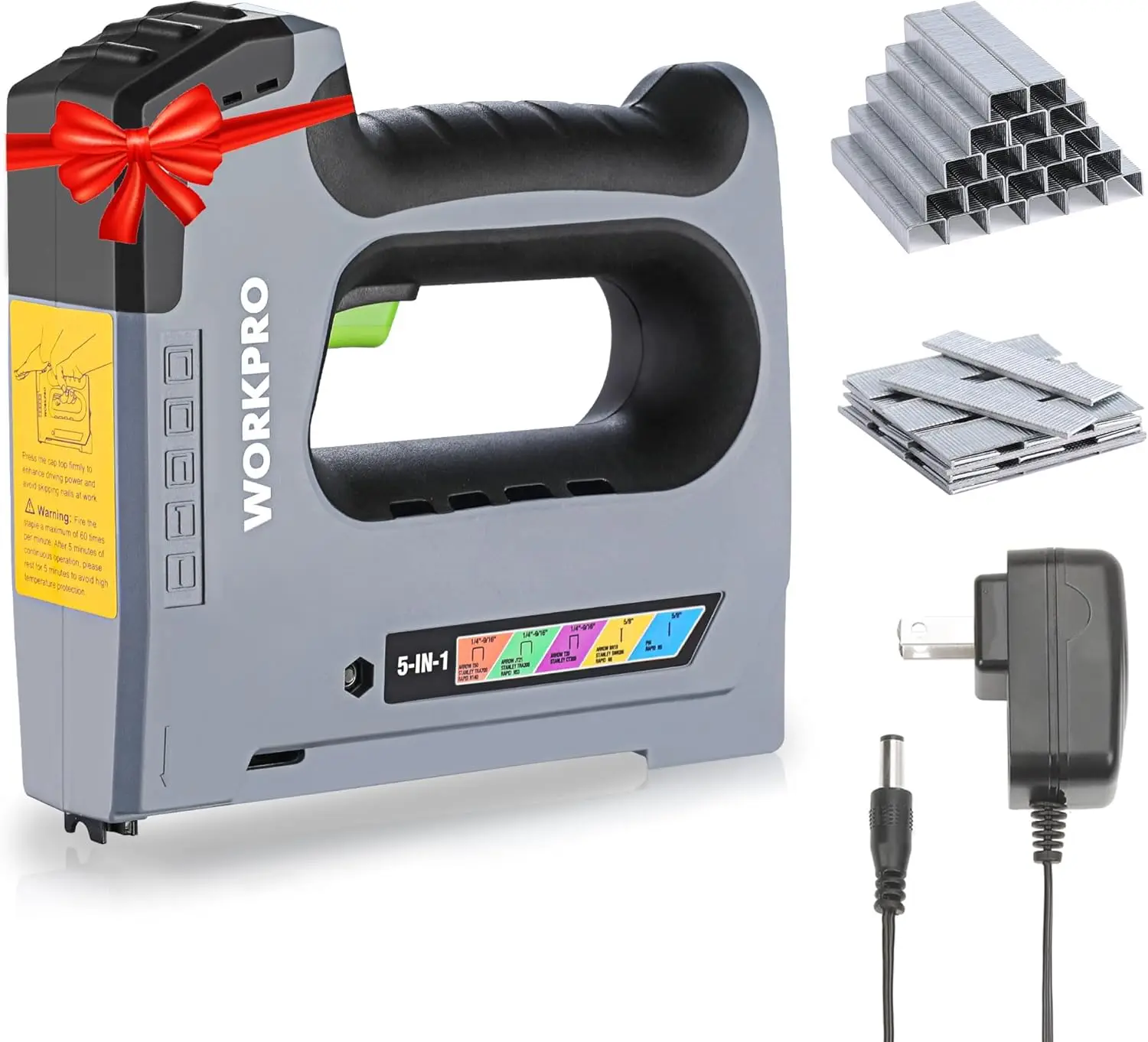

5-in-1 Cordless Staple Gun, 3.6V Rechargeable Electric Stapler with 2000 Staples & Nails, for Wood, Furniture, Office, DIY