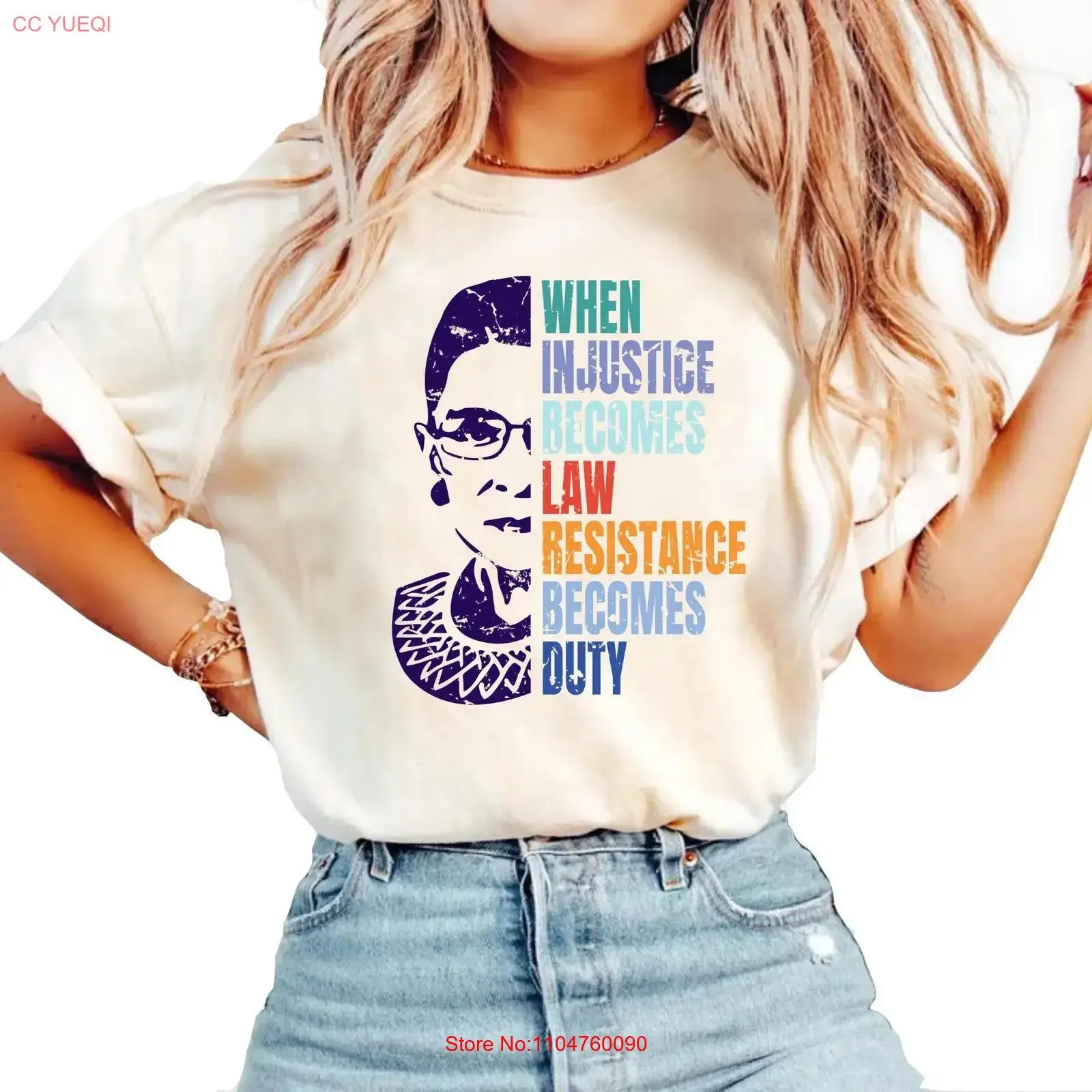 Quand l'injustice devient la loi, la résistance est un devoir, t-shirt pour femme forte, RBG, protestation politique, féministe, Ruth Bader Ginsburg, vintage