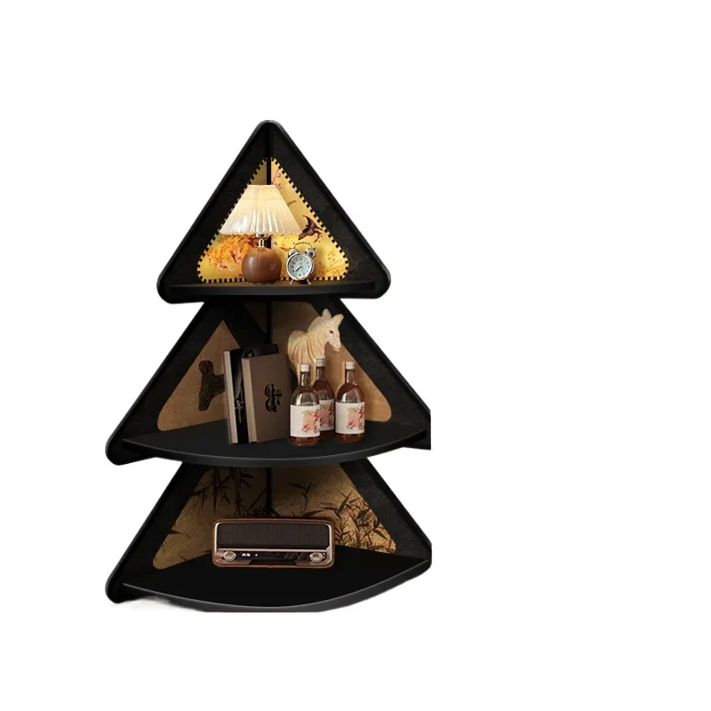 Living room corner cabinet, Christmas tree floor decoration, retro bedside triangular storage cabinet, corner seam rack