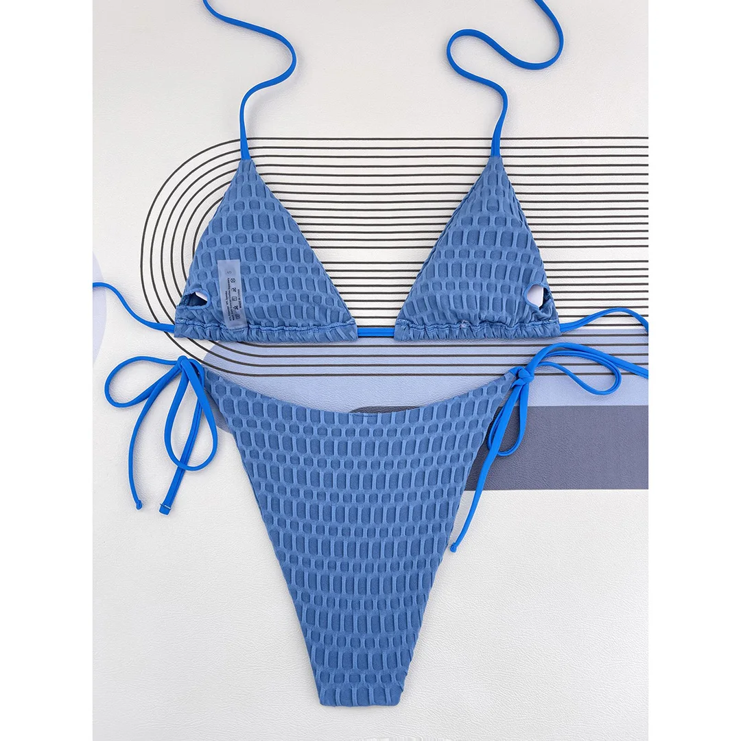 Halter Neckholder Bikini mit Falten, brasilianischer Mini-BH, Damen-Badebekleidung, zweiteiliger Bikini-Set, Badeanzug, Badebekleidung, Schwimmbekleidung V3869A – Detail 25
