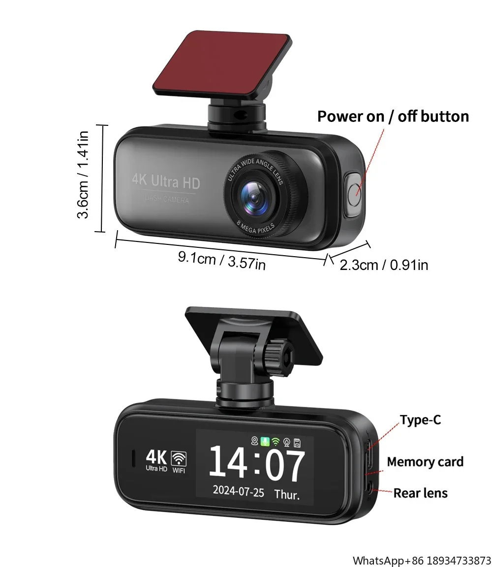 Mini Car Dvr 4K+1080P Dash Camera  Wifi Dual Lens Front And Rear Car Camera Black Box  Dual Dash Cam 4K For Car