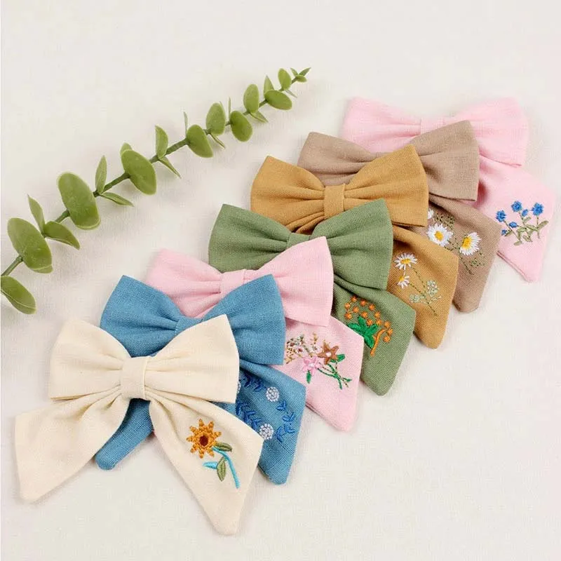 Fashion Embroidery Daisy Flower Hair Pins Children Flower Hair Clips Vintage Hairpins Barrettes Bowknot Girls Hair Accessories