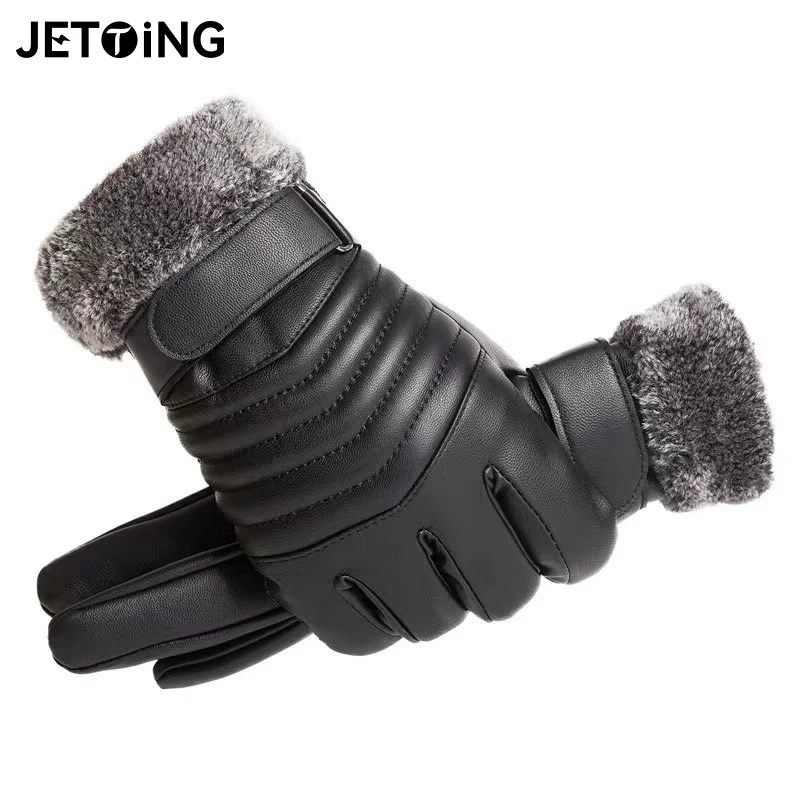 男性用の豪華な断熱手袋,PUタッチスクリーン,綿,アウトドアサイクリング,オートバイ,冬用
