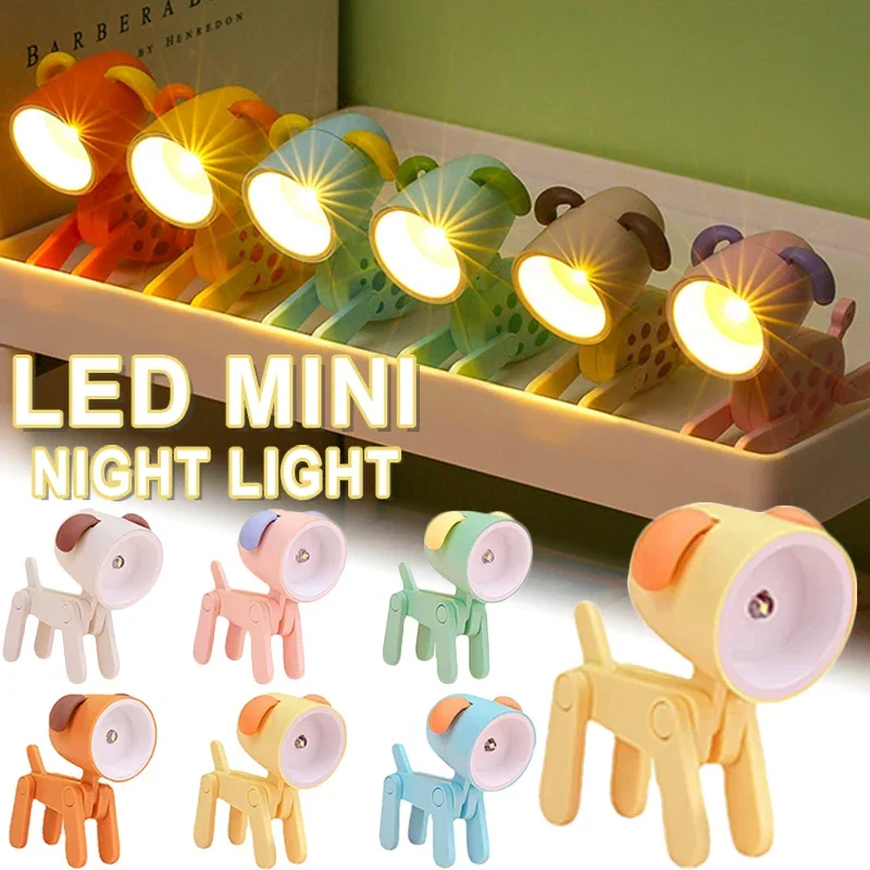 LED Mini Night Light Children Kids Folding Desk Lamps Toys Cute Cartoon Dog Deer Shape Table Lamp Electronic Pet Toy Kawaii Gift