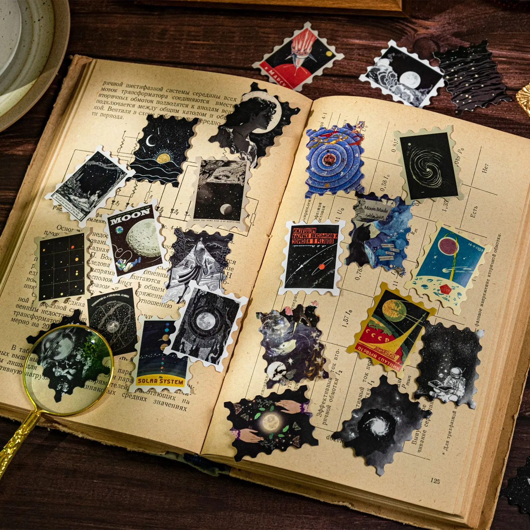 50Sheets Retro Stamp Sticker Set, Classic Vintage Postage Design, for Retro Journal Craft Gift Wrapping Card Decor