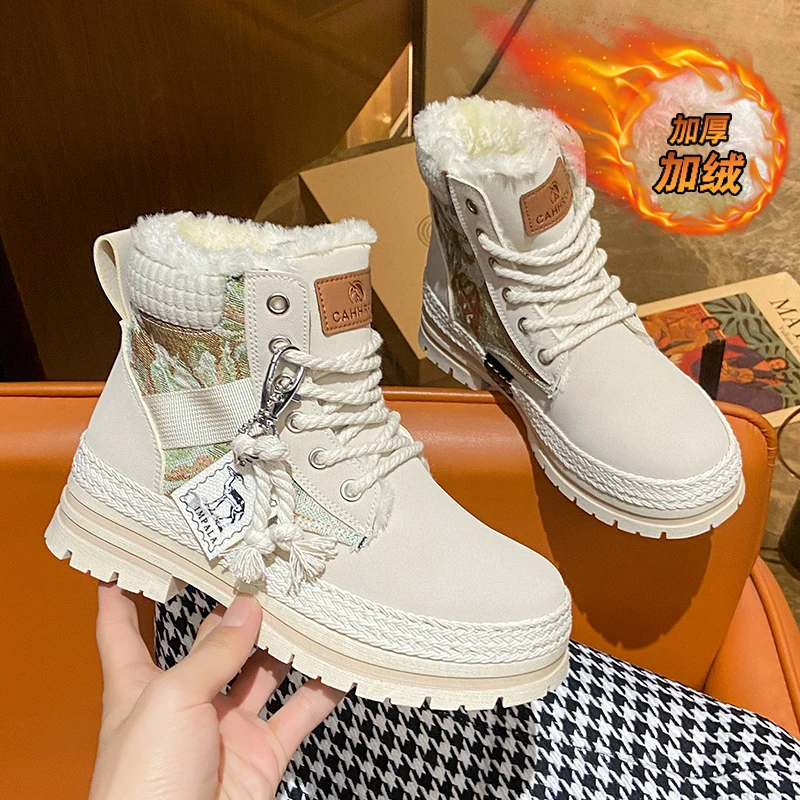 CRLAYDK أحذية الشتاء للنساء مقاوم للماء الدافئة الثلوج الفراء اصطف الجوارب العروة وحيد معزول في الهواء الطلق المشي الدانتيل يصل أحذية قتالية