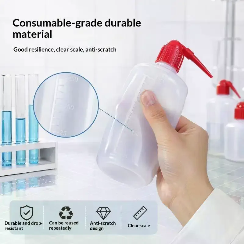 Red Angled Head Squeeze Wash Bottle Narrow Mouth BPA Free LDPE Material Portable for Makeup Remover Storage