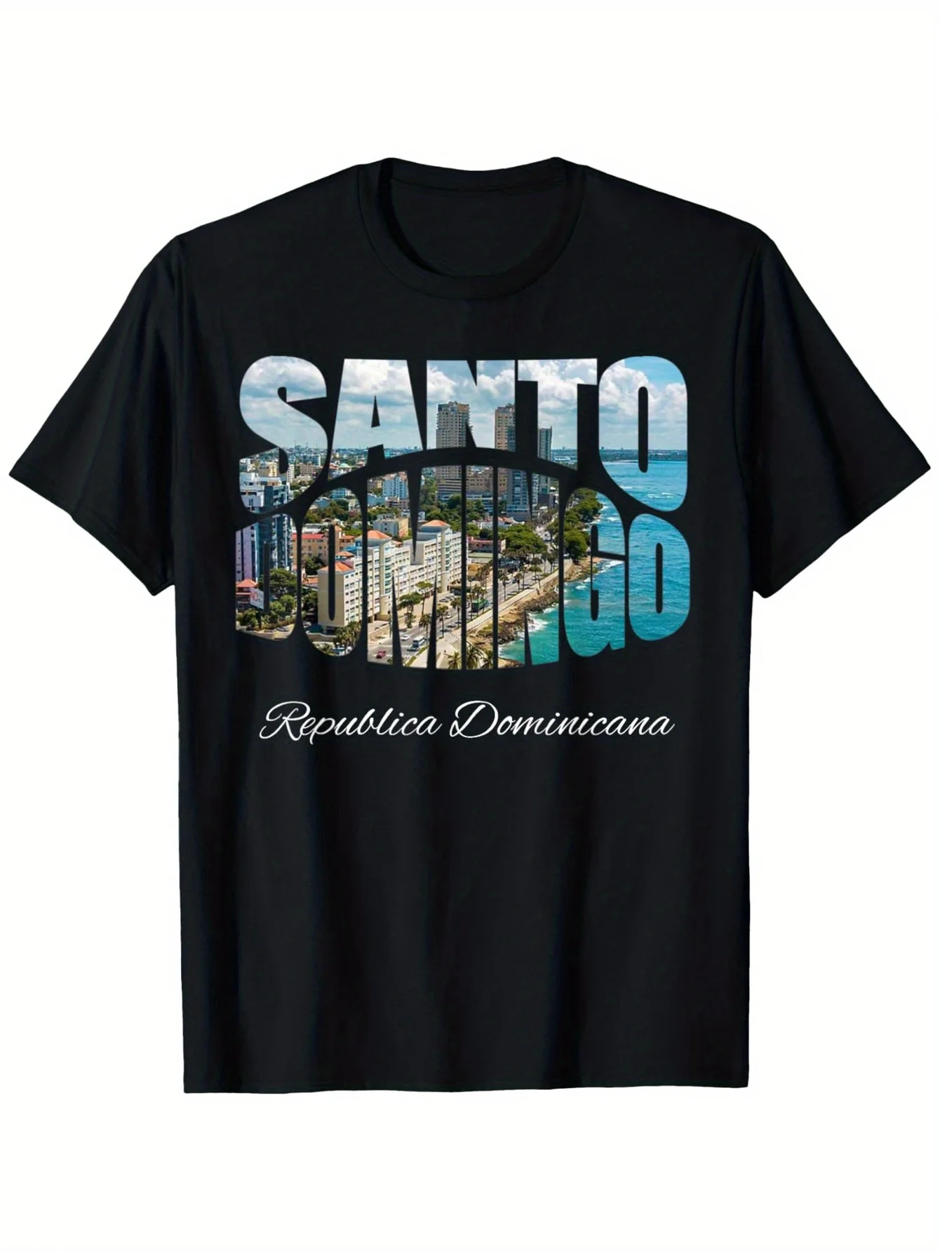Santo Domingo Republica Dominicana T-Shirt 100% Cotton Round Neck Short Sleeve T-shirt Halloween Thanksgiving Christmas Gift for