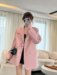 Zoki Pink Casual Blazers Coat Women Loose Long Sleeve Buttons Elegant Jackets Fashion Korean All Match Female Design Suit Tops