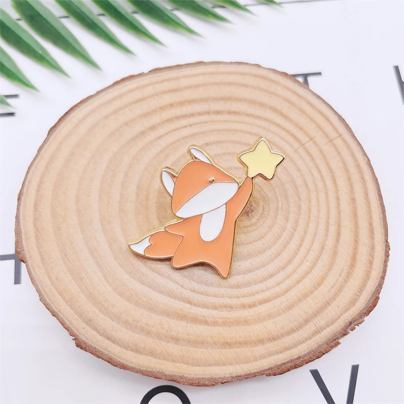 Cartoon Cute Animals Stars Enamel Pins Cats Fox Rabbit Alloy Pins Badges Sweet Clothes Accessories Fashion Jewelry Gifts