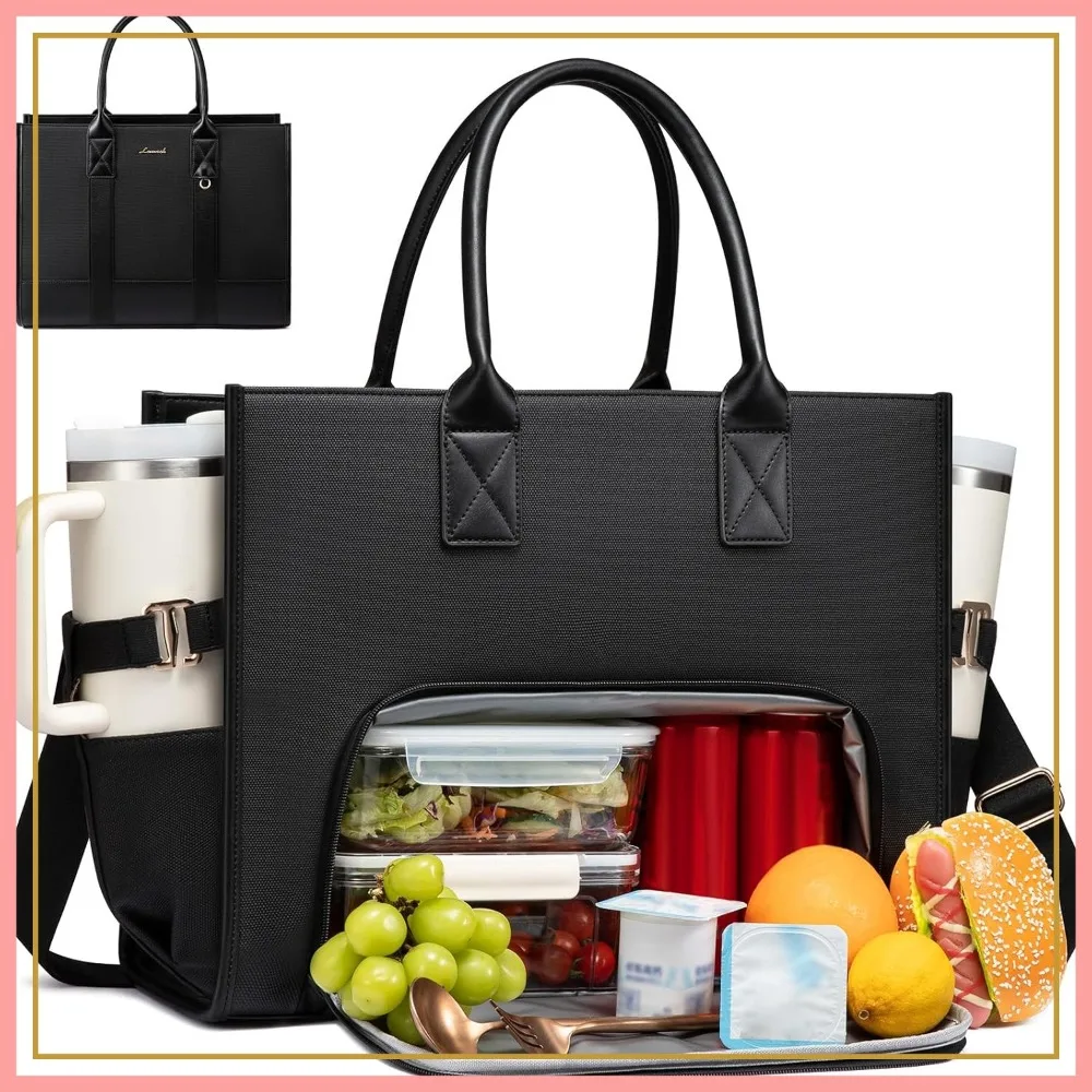 

3-in-1 Work Tote Bag with Lunch Compartment & Giant Tumbler Holder, 15.6" Waterproof Laptop Bag for Women Men Teacher Nurse College Travel Office