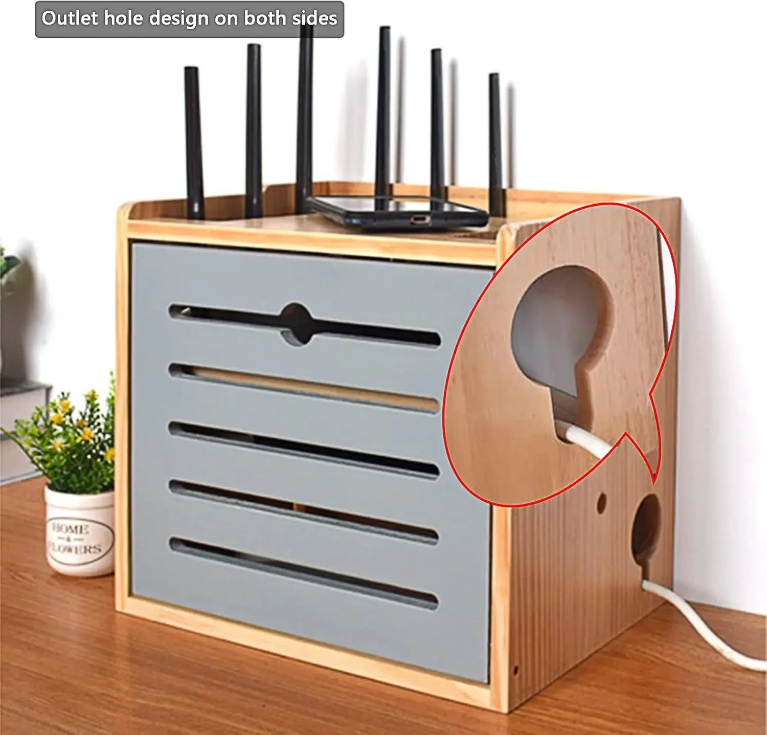 واي فاي راوتر صندوق تخزين جدار الجرف خشب متين إمدادات الطاقة ضوء القط التوصيل صف محور مجلس التشطيب صندوق تخزين مكتبي #5