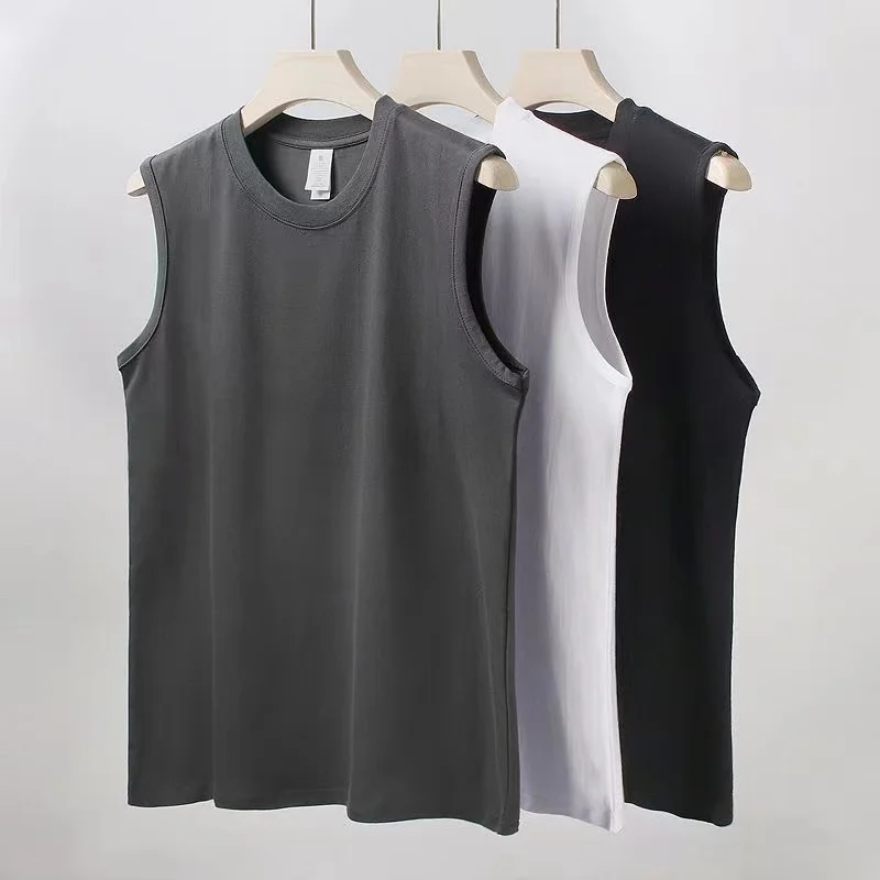 Men's vest summer T-shirt sleeveless waistcoat cotton breathable round neck loose and slim youth basketball game with a new base