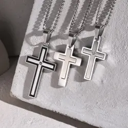 Vnox Unisex Stainless Steel Cross Pendants Neckalces, Zircon Center Inlayed Christ Cross Collar for Men Women Faith Jewelry