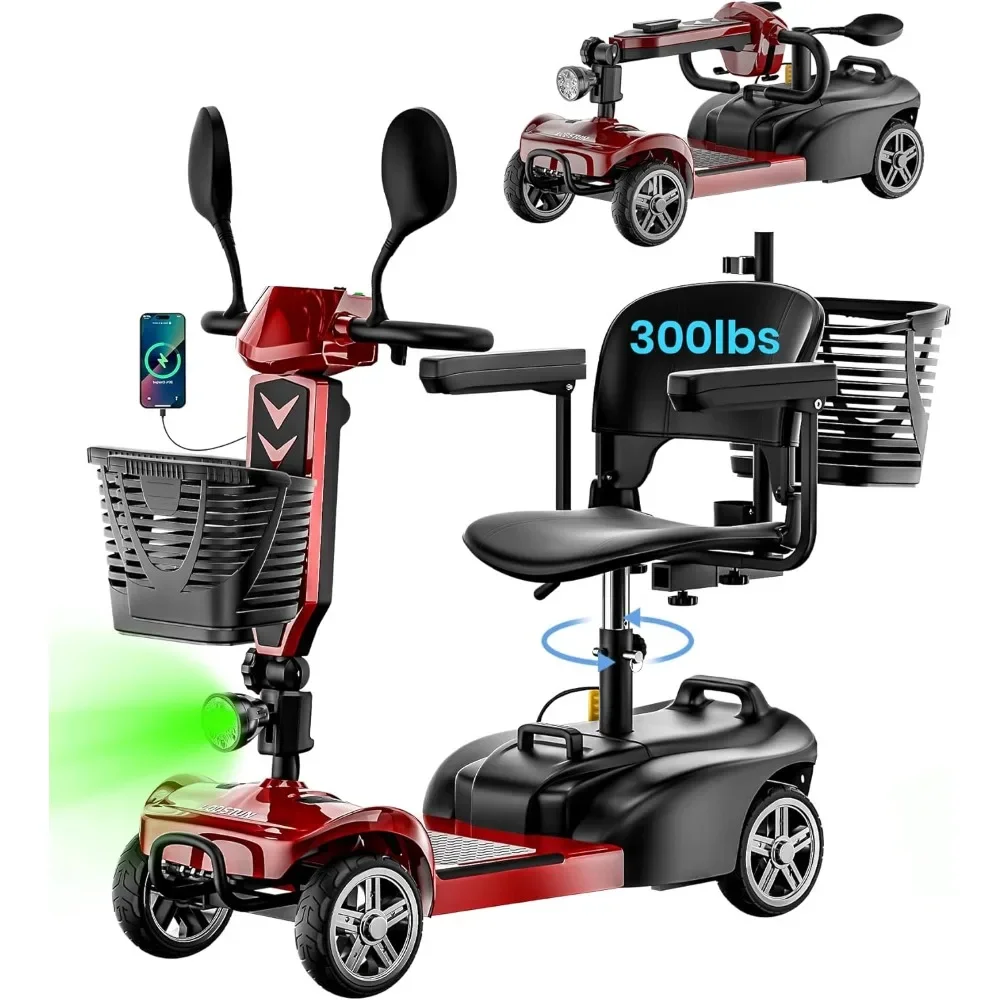 

4-Wheel Mobility Scooter for Seniors & Adults, Foldable Electric Scooter/Wheelchair 300 lbs, Removable 15-Mile Battery, Portable