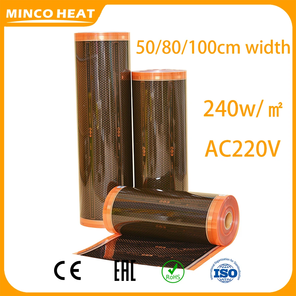 

Minco Heat, 240 В переменного тока, 0,125 Вт/м2, инфракрасная оранжевая пленка PTC для подогрева пола, ~ 4 М2, Сделано в Корее