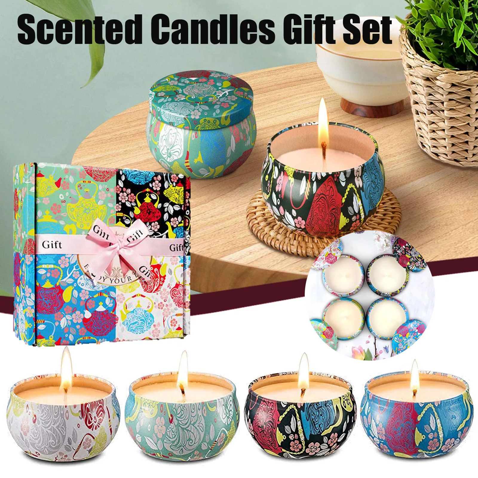 

Scented Candles Gift Set,Natural Soy Wax Portable Travel Candles with Strongly Fragrance Essential Oils Candles Stress Relief