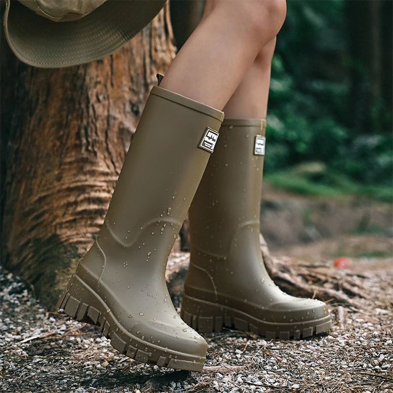 Women Waterproof Boots New Style Elastic Mouth Ankle Boots Mid Top Rain Shoes Non Slip Outdoor Indoor Chelsea Water Boot Woman